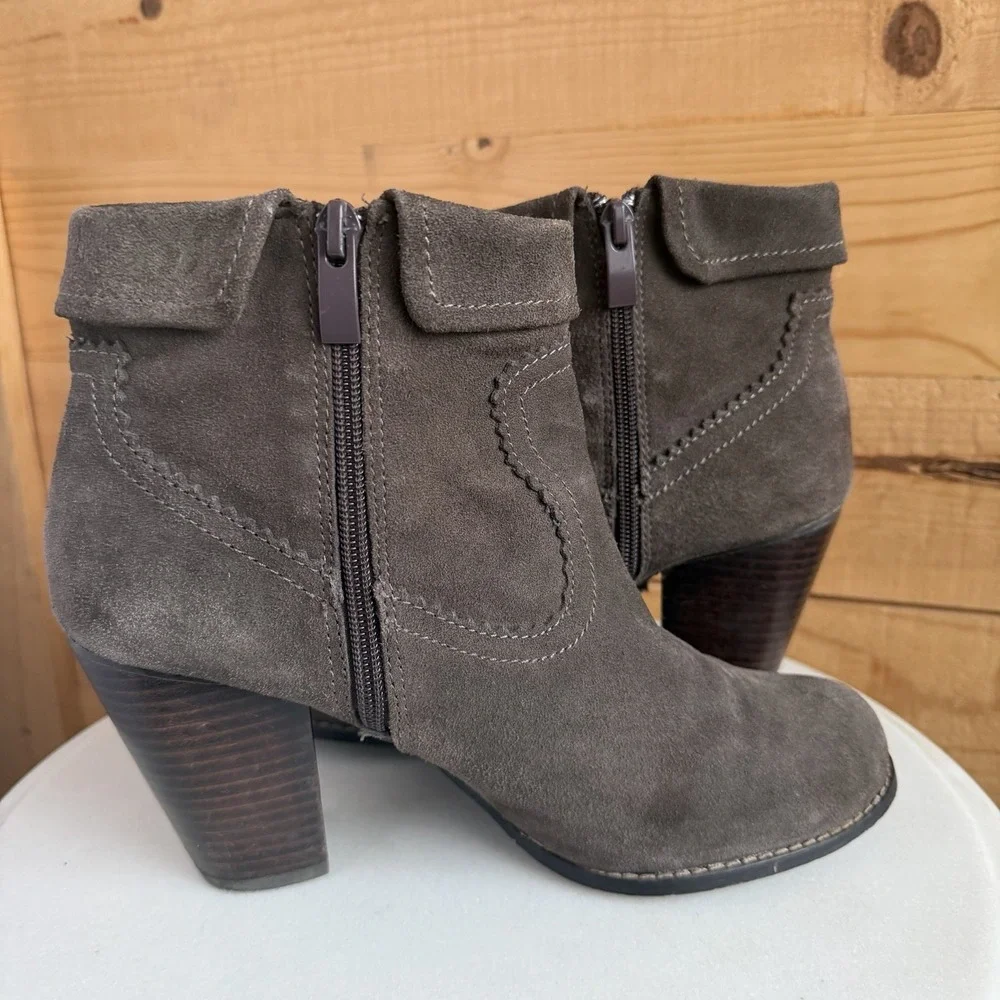 Sbicca Vintage Collection Boots Booties Grey Leather Block Heel‎ 10 Western Boho